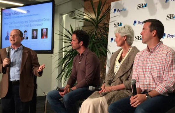 Business Keynote speaker and columnist Gene Marks moderating a panel discussion for PayPal